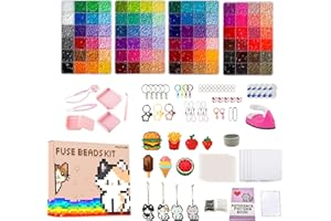 Psykade Fuse Beads Kit-Easy DIY-96 Colors 53000 2.6mm, 200+ Patterns, Built-in Iron | DIY Crafts Supplies for Women, Art Decorations for Room, Ideal Gift,Pixel Art，All-in-One