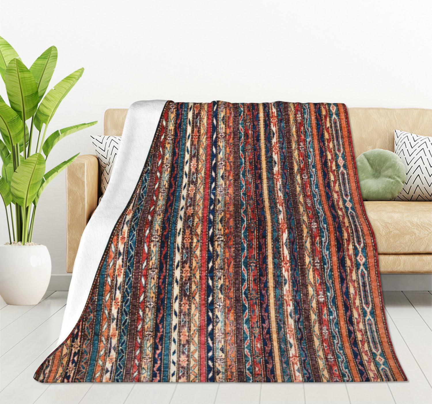 HGOD DESIGNS Turkish and Persian style Flannel Fleece Bed Blanket Throw Blanket Lightweight Cozy Plush Blanket for Bedroom Living Rooms Sofa Couch 130x150cm