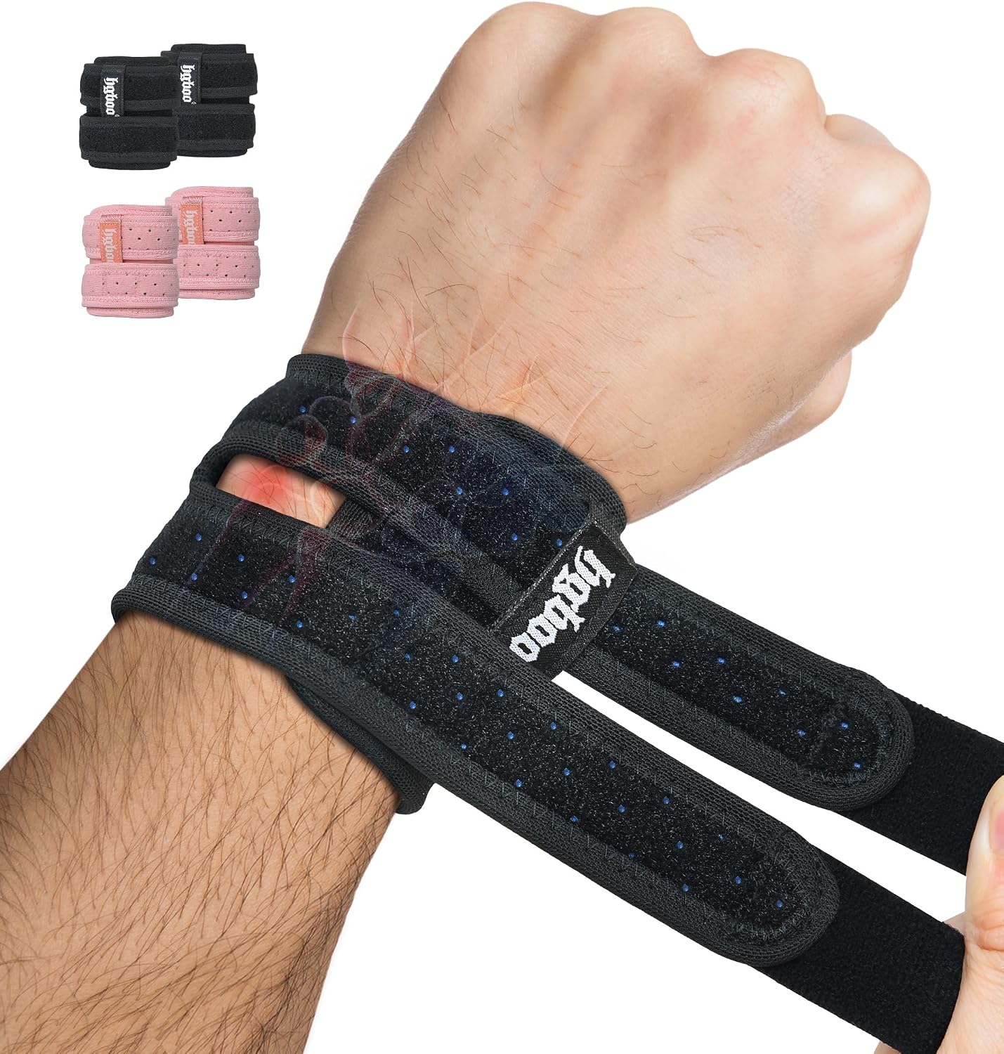 HGBOO 2-Pack TFCC Wrist Brace Support for Ulnar Pain, Carpal Tunnel & Tendinitis Relief, Dual Adjustable Straps Wrist Wrap, Breathable Comfortable Wrist Brace for Sports, Work & Daily Use (Black)