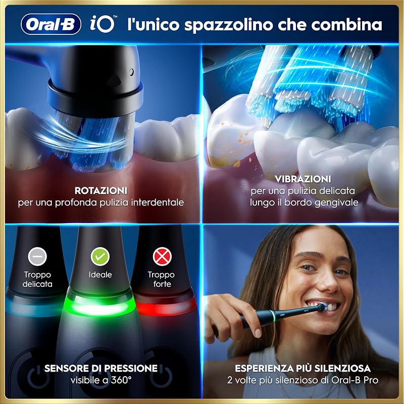 iO 9, 2 Spazzolini Elettrici, 4 Testine di Ricambio, Nero e Rosa