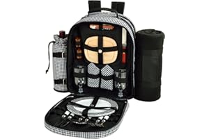 Picnic at Ascot - Deluxe Equipped 2 Person Picnic Backpack with Cooler, Insulated Wine Holder & Blanket - Houndstooth