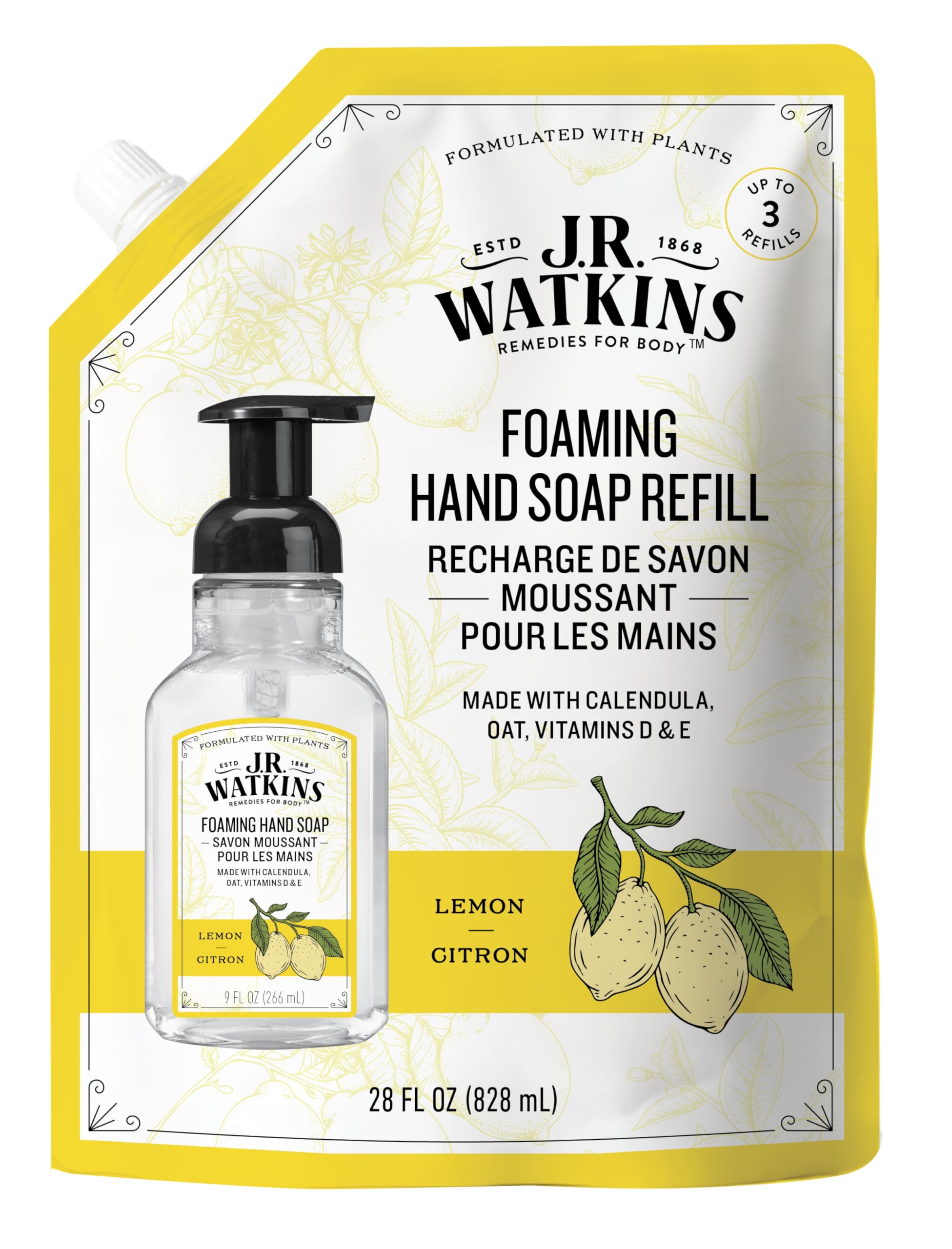 Photo 1 of J.R. Watkins Liquid Foaming Hand Soap Lemon Refill, Pack of 1