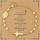 Semoya Catholic Bracelets Gifts for Women Girls, Simulated Pearl Rosary Beads Virgin Mary Cross Charm Bracelet Confirmation First Communion Baptism Religious Christian Jewelry Gift