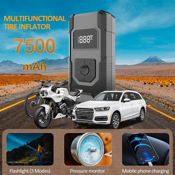 PORTABLE AIR COMPRESSOR TIRE INFLATOR, 160PSI 4X FASTER AIR PUMP WITH DIGITAL PRESSURE GAUGE & LED DISPLAY, AUTO SHUT-OFF FUNCTION FOR CAR, MOTORCYCLE, TRUCK, BIKE, BALL