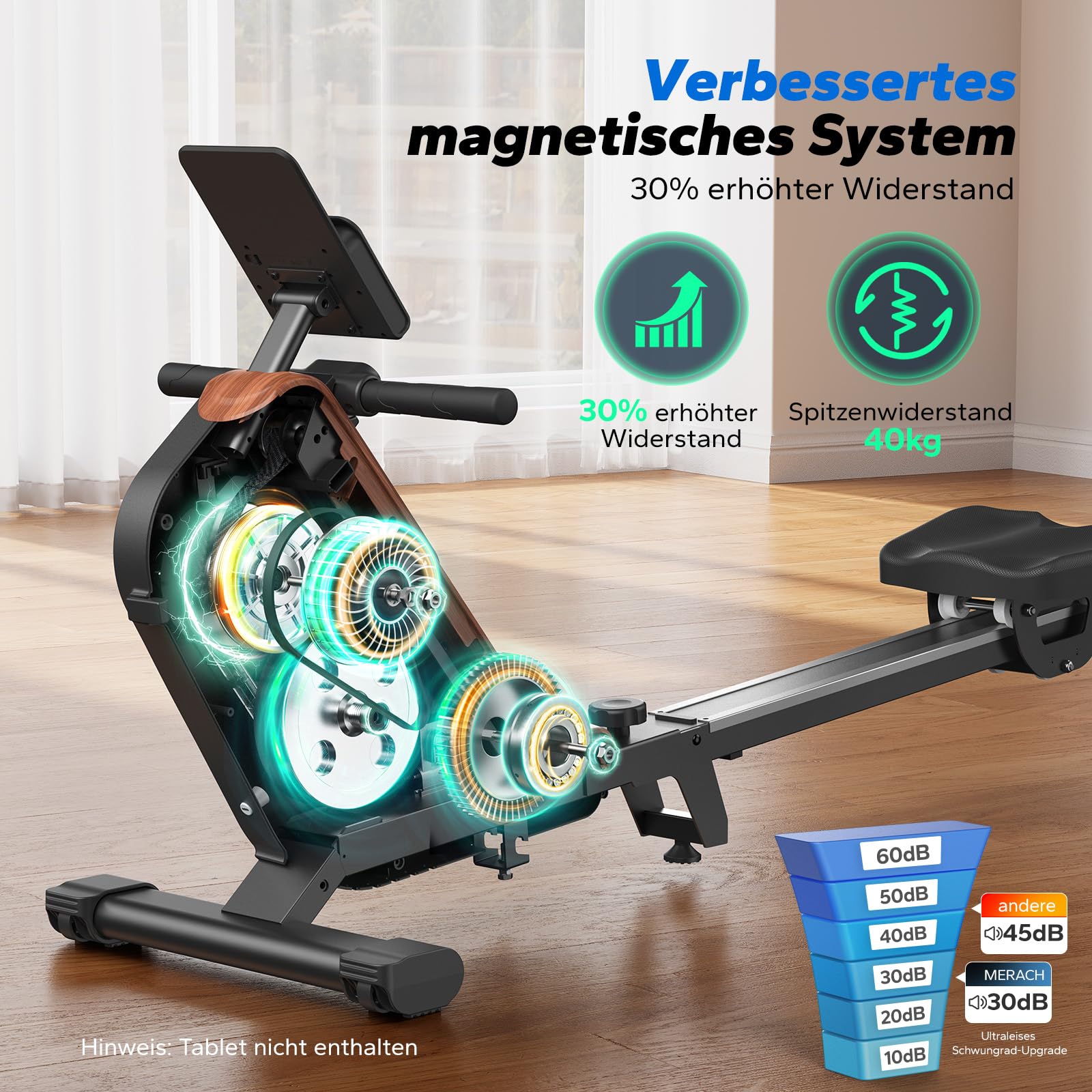 MERACH Rudergerät für Zuhause Klappbar, Aufgerüstetes Selbstversorgendes, Leises Magnet Rudermaschine, Verbesserte & Verlängerte Führungsschienen Sorgen für Mehr Bewegungsfreiheit(R15B4) 6