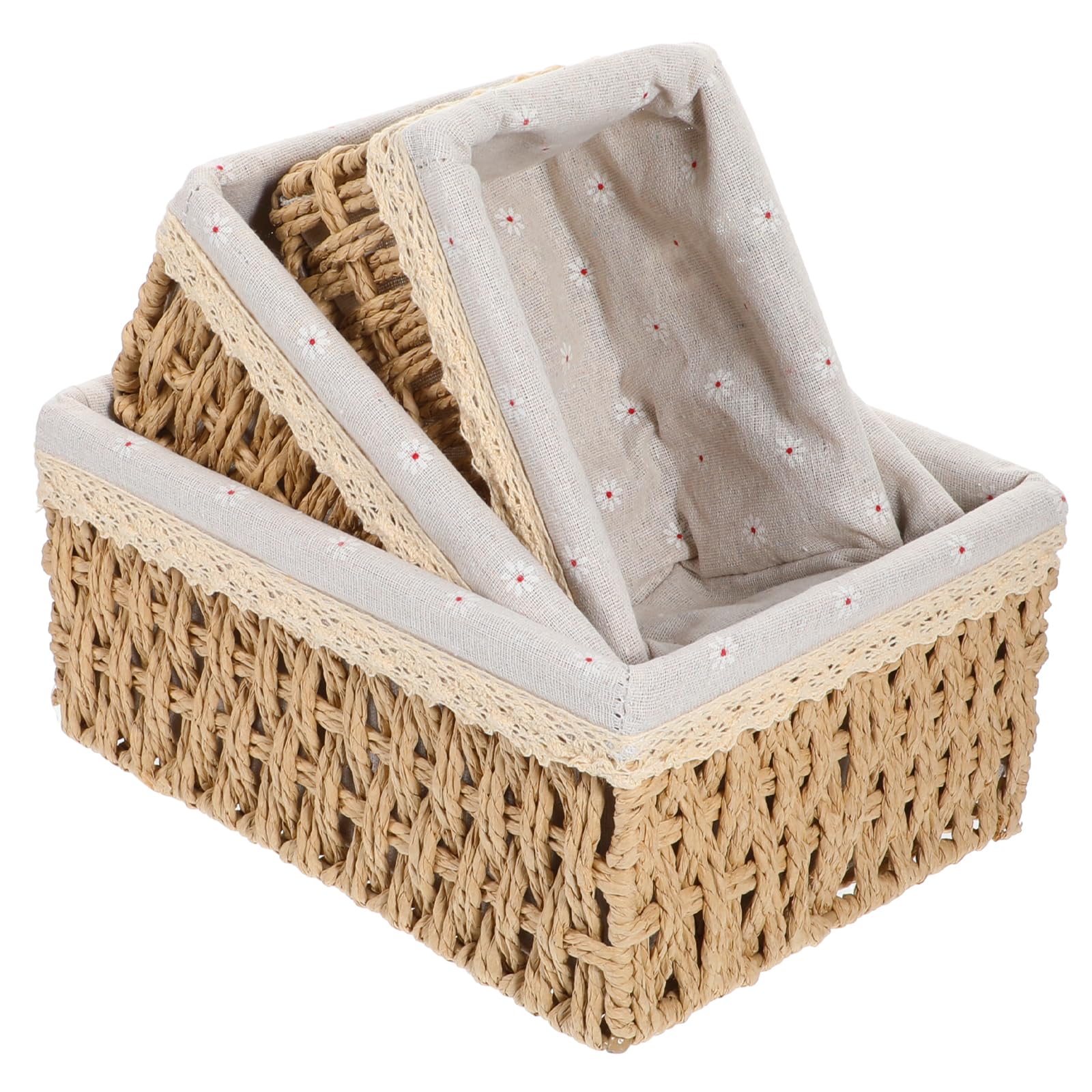 Photo 1 of 3 Pcs Storage Basket With Liner, Wicker Decorative Basket for coffee table, RectangleTray,Bathroom Countertop Organizer, rectangle Kitchen Drawer Organizer Storage (3 Sizes)