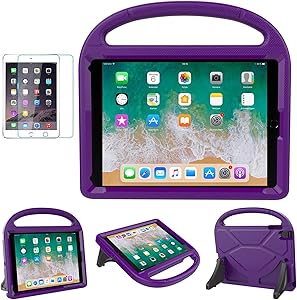 MOXOTEK Kids Case for iPad 9.7 2018/2017 / Air 1/2 / Pro 9.7, Durable Shockproof Protective Handle Stand Bumper Cover with Screen Protector for Apple 9.7 inch 5th/6th Generation, Puple