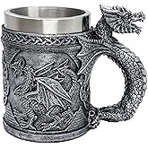 alikiki Medieval GOT Dragon Mug - Dragons Coffee Mug Gifts for Men - 15.8 OZ Stainless Drinking Cup Beer Steins Dragon Themed Party Decoration