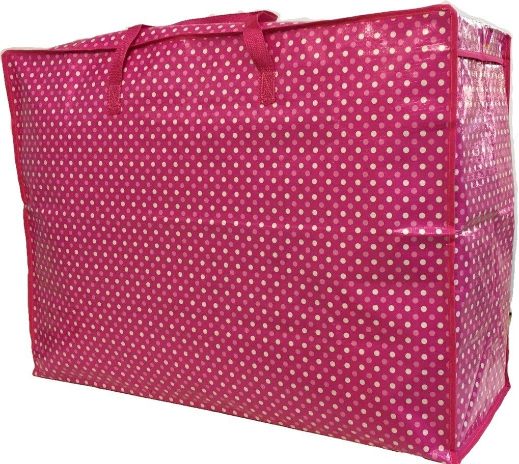 Jumbo XL 74cm Laundry Washing Storage Moving Clothing Quilts Excess Luggage Bag X-Large Pattern Design (Pink Polka)