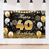 Black Gold Happy 40th Birthday Backdrop Banner Glitter Black Gold Theme Photography Photo Prop Background Decor for Men Women Boys Girls Celebration Birthday Party Decorations Supplies 72x43in-BECKTEN
