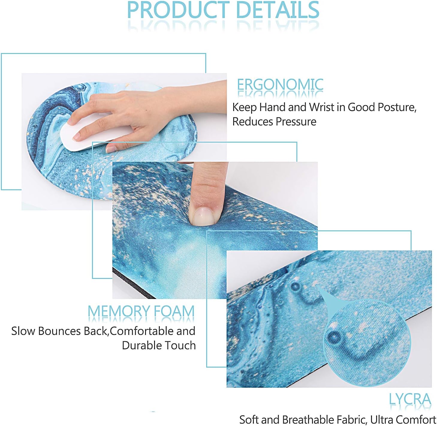HAOCOO Ergonomic Keyboard Wrist Rest Pad and Mouse Pad Wrist Support Set with Non-Slip Backing Memory Form-Filled, Easy-Typing and Pain Relief for Gaming Office Computer Laptop (Turquoise Marble) : Office Products