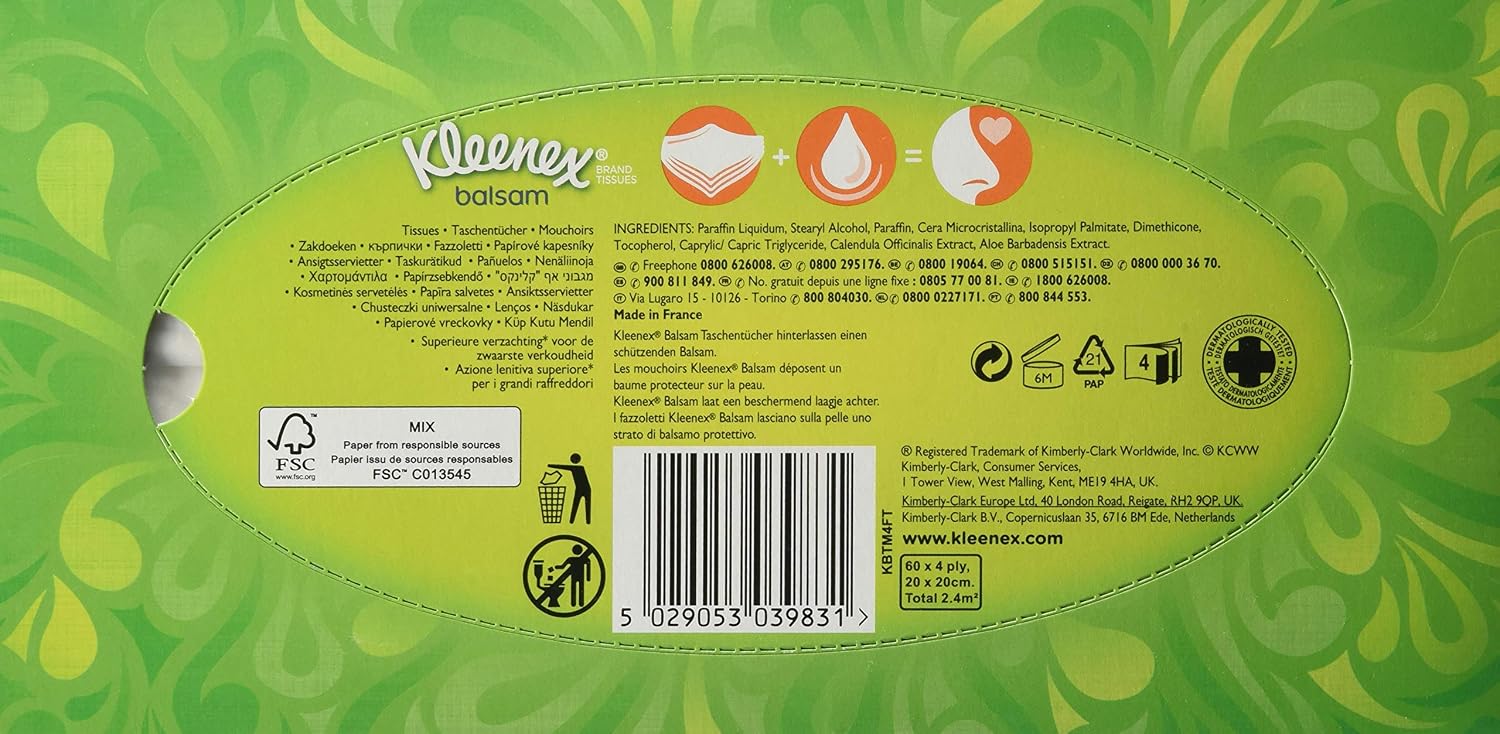 Kleenex Balm Tissues 4 Ply Ideal for Colds and Allergies 24 Packs 60 Wipes Storage Pack, Red, 1440 count (Pack of 1) - Image 3