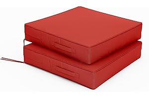 Tounosnt Patio Chair Cushions 22 X 22 X 4 Inch Waterproof Outdoor Seat Cushions for Patio Furniture, Outdoor Sofa Couch Pads with Ties & Handle, Set of 2, Red