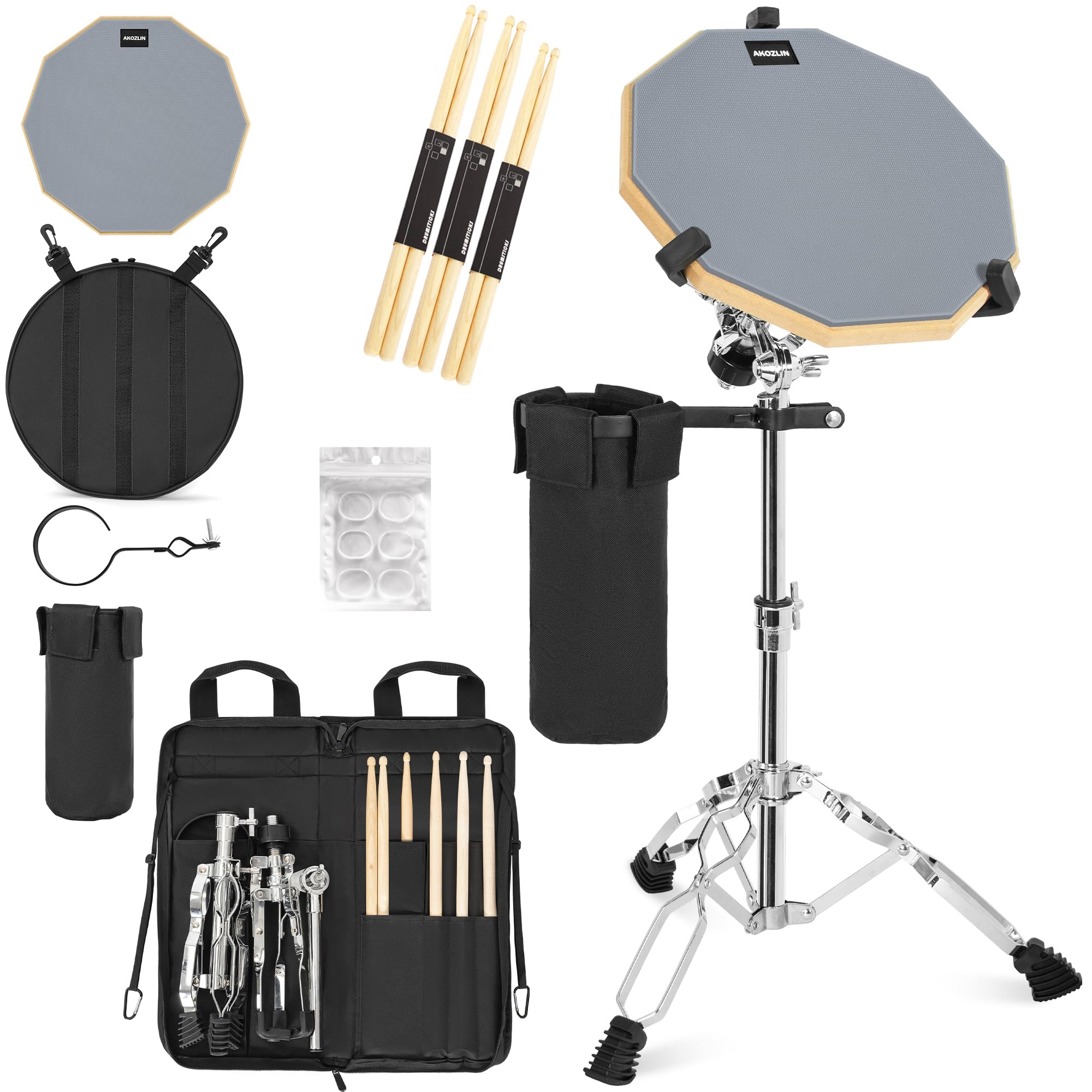 AKOZLIN Drum Pad Stand Set with 12'' Double Sided