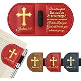Personalized Bygone Mark Bookmark with Pen Holder-Magnetic Leather Bookmarks with Bible Verses,Custom Book Marks for Christian,Women,Men, Book Lovers, Readers,Church(Red,Joshua 1:9)