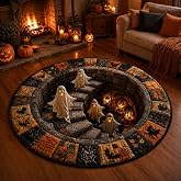 3D Optical Illusion Haunted Staircase Round Rug, 3D Halloween Optical Illusion Rug, Ghost Quilted Carpet Skeleton Pumpkin Home Decor for Living Room Door Indoor Party (47.2 * 47.2in-A)