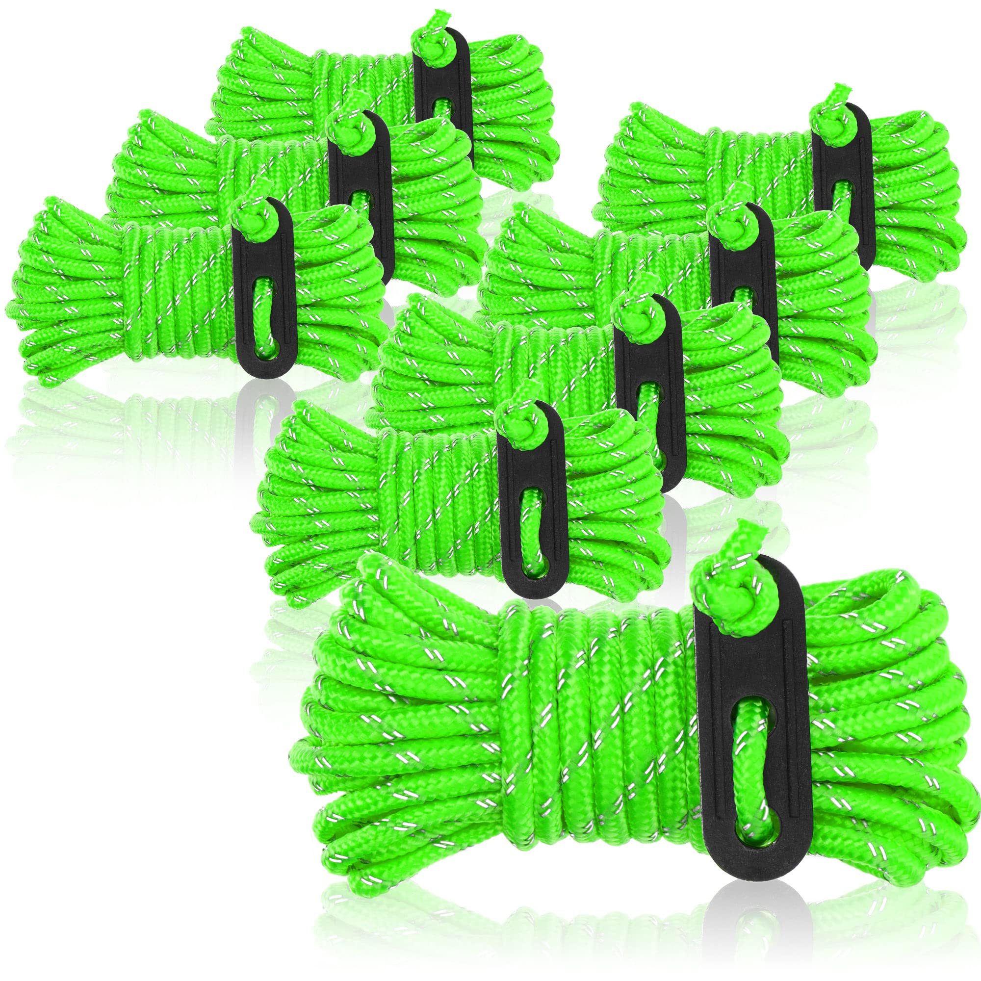COM-FOUR® 8x Guy rope for camping, reflective in green - Luminous tent cord - Tension cord - Camping cord - Rope tensioner - Tent cord - Storm tape