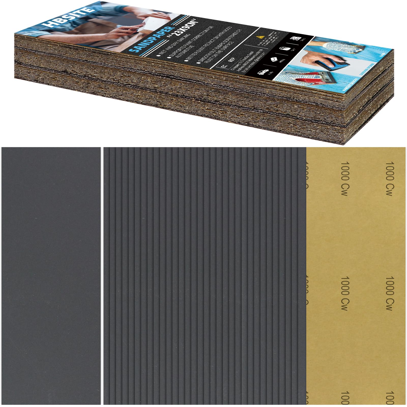 1000 Grit Sandpaper Wet and Dry Sand Paper 23x9CM for Car Bodywork Paintwork Wood Metal 36Sheet