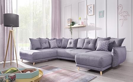 Bobochic Lena Canapé Dangle Panoramique Convertible Gauche L312x90x155190cm Couleur Gris Clair