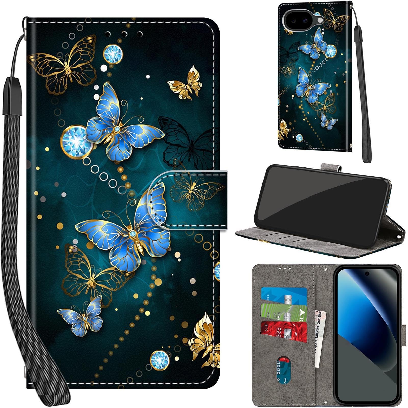 Handyhülle für Google Pixel 10a Leder Wallet Tasche Schmetterling 3