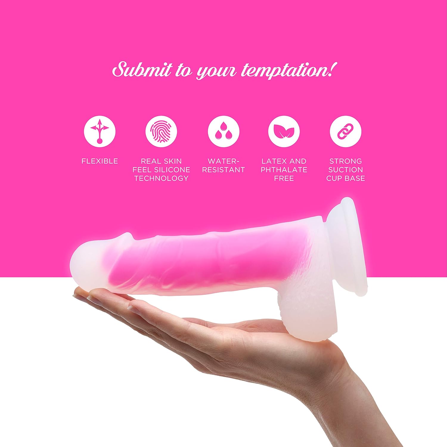 So Divine Glorious Real Skin Feel Soft Silicone Pink Dildo with Suction Cup, 7-Inch - Image 5