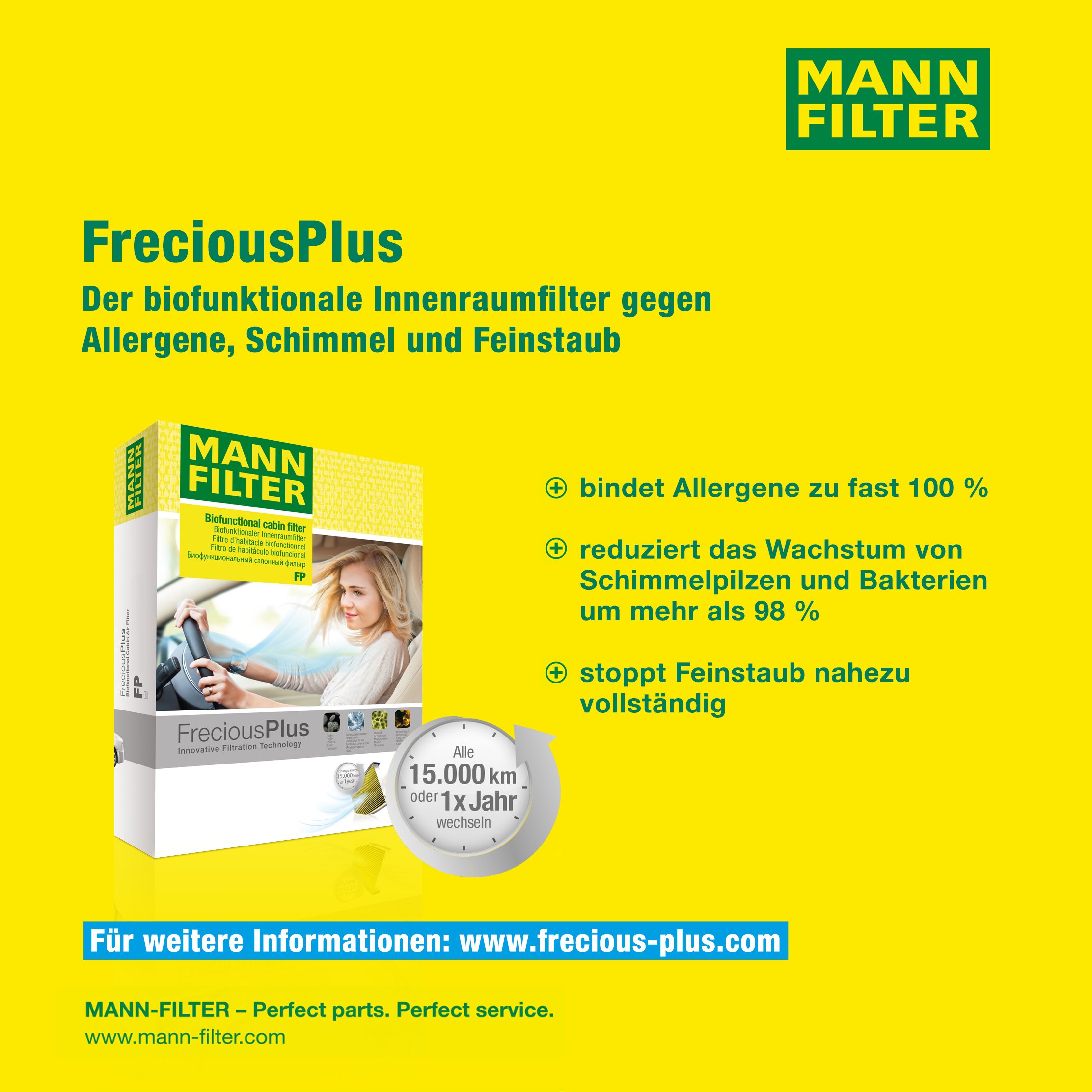MANN-FILTER FP 25 015 Innenraumfilter/Kabinenluftfilter - FreciousPlus Biofunktionaler Pollenfilter - für Pkw + Transporter 3