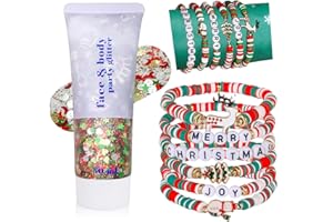 Go Ho Christmas Outfits for Women: 6 Pack Christmas Bracelets & 50ml Body Glitter Gel for Sparkle Makeup,Party,Photoshoot,Fun Festive Looks | Holiday Gift Set for Women&Teens Girls