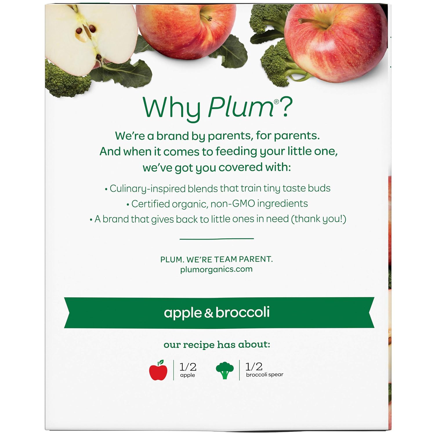 Plum organics broccoli&Apple (stage 2) net wt 16oz (453g) nogmo (846675002693)