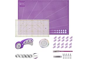 Rdutuok 45mm Rotary Cutter Set Quilting Kit, 5 Replacement Blades, A3 Cutting Mat(18X12), Acrylic Ruler,Sewing Pins,Cushion,C