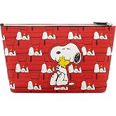 Concept One Peanuts Snoopy and Woodstock Women's Makeup Bag, Red | Small Travel Cosmetic Zipper Pouch Organizer