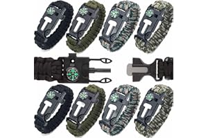 LinamHoz 8 PCS Survival Bracelets, 5-in-1 Paracord Bracelet Set with Compass & Whistle etc for Camping, Hiking, Fishing and H