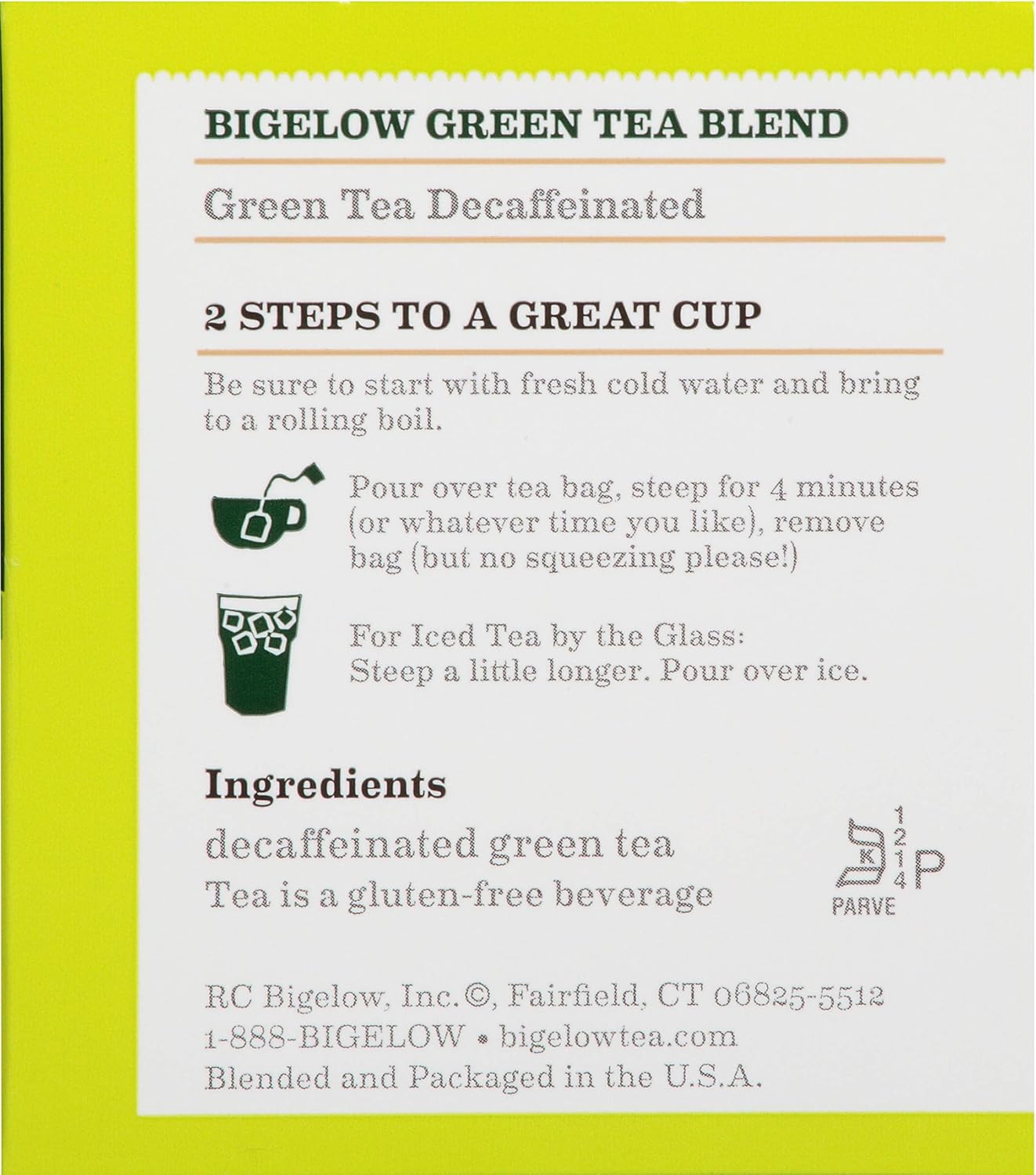Bigelow Decaffeinated Green Tea Bags, 20 Count Box (Pack of 6) Decaf Green Tea, 120 Tea Bags Total : Bigelow Green Tea Decaf : Grocery & Gourmet Food