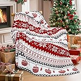 MACEVIA Christmas Throw Blanket for Couch, Holiday Christmas Reindeer Snowflakes Flannel Fleece Blanket, Soft, Cozy, Plush, Warm Winter Cabin Throw Decor, (Red Reindeer, 50x60inches)