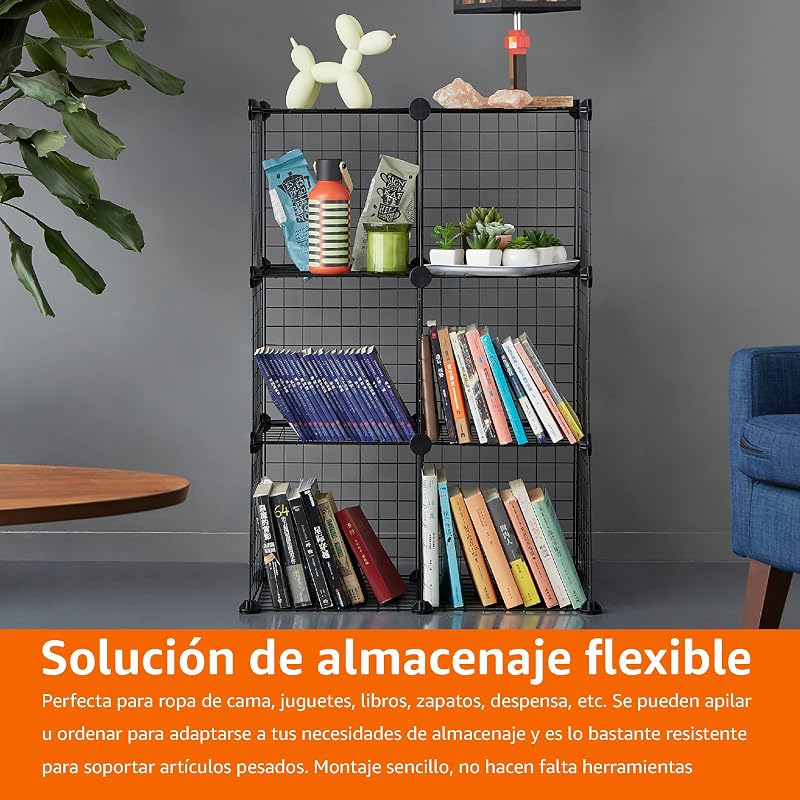Amazon Basics Prateleiras empilháveis de grade de arame compostas por 6 cubos, 66 x 32 x 96,5 cm, cor preta