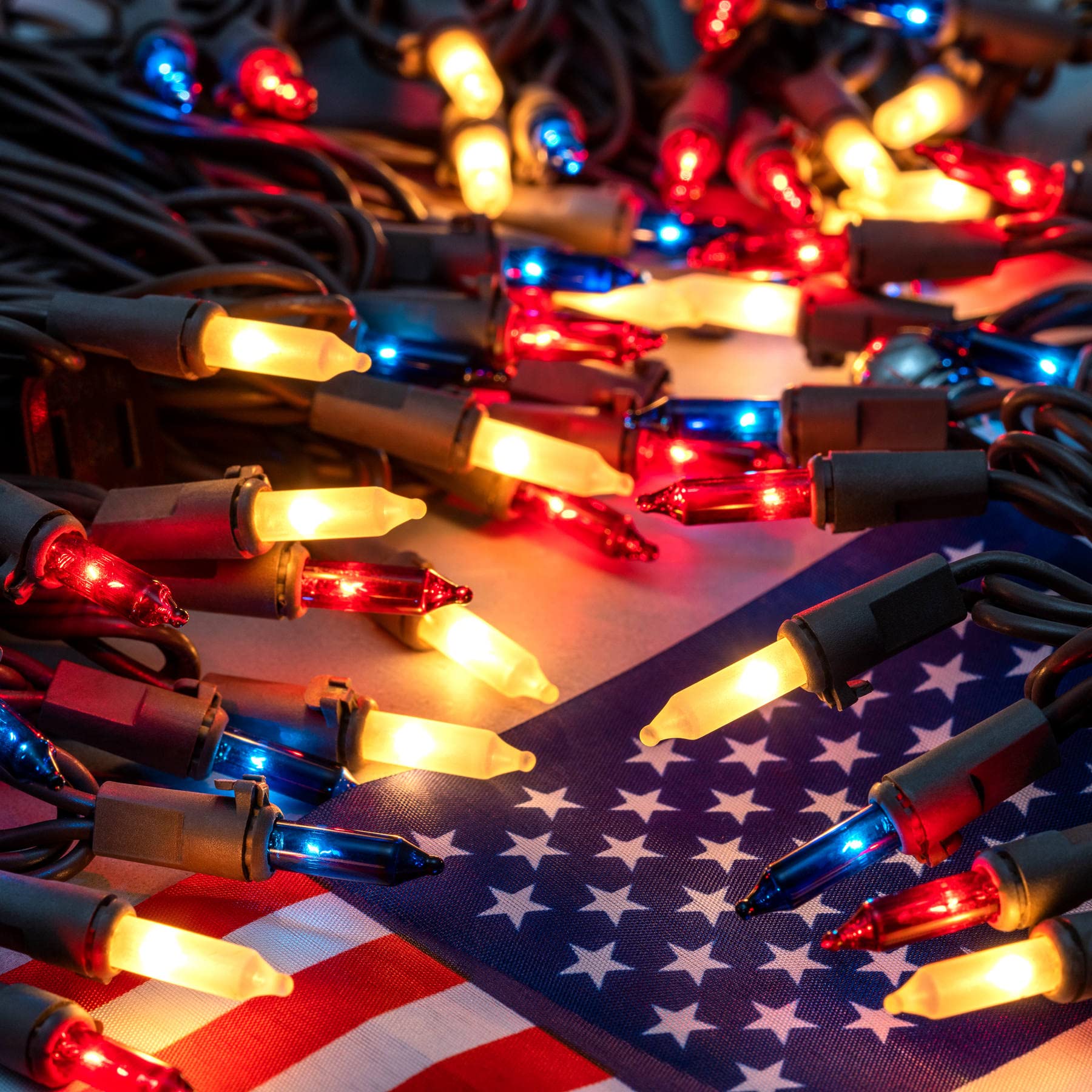 Red White & Blue String Lights with Brown Wire, 66 Ft 200 Count UL Certified Christmas Lights