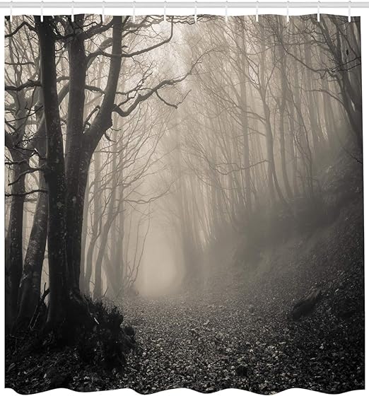 Amazon Com Lunarable Gothic Shower Curtain Pathway On The Gothic Forest Trees Trough Foggy Mysterious Nature Monochrome Artwork Cloth Fabric Bathroom Decor Set With Hooks 105 Extra Wide Beige Home Kitchen