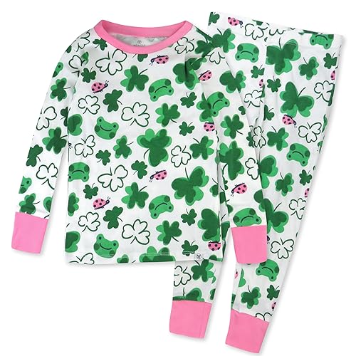 HonestBaby Celebration 2-Piece Pajamas Sleepwear PJs 100% Organic Cotton for Baby, Toddler, Kids, St Pats Girl, 12 Months