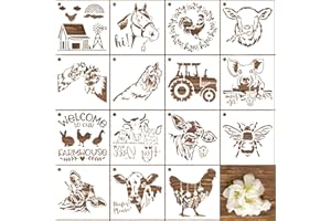 RESFLYAR 15 PCS 8 Inch Farmhouse Animals Stencils, Farm Reusable Plastic Templates for Painting on Wood Burning, Farm Animal Cow Pig Horse Stencils for Farmhouse Barn Furniture Wall Fabric DIY Crafts Decor