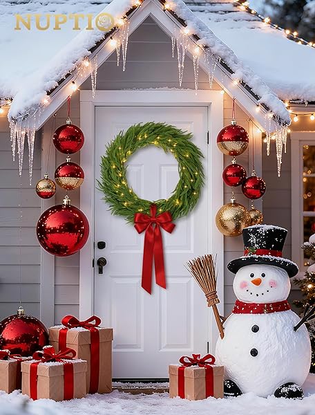 NUPTIO LARGE CHRISTMAS WREATH WITH LIGHTS: 36 INCH PRELIT REAL TOUCH NORFOLK PINE WREATHS WITH HOOK FOR OUTDOOR FRONT DOOR – REALISTIC XMAS DECORATIONS 100 LED 8-MODE WITH REMOTE TIMER FOR HOLIDAY