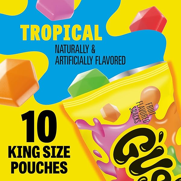 GUSHERS FRUIT FLAVORED SNACKS, KING SIZE POUCHES, TROPICAL FLAVOR, 10 CT, 19 OZ