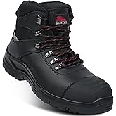 KAM-LITE Mens Steel Toe Work Boots, Waterproof Puncture Resistant, Anti-Slip, Shock-Absorbing, Comfortable Heavy Duty Durable Leather Industrial Construction Safety Boots