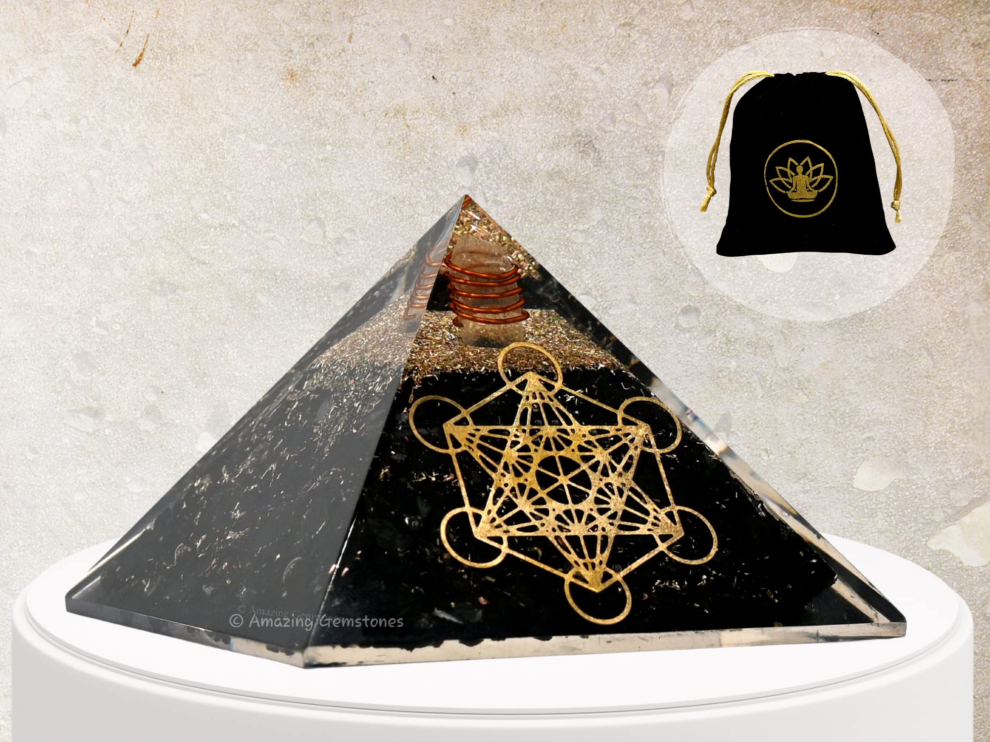 Large Orgone Pyramid | Shungite Pyramid Crystal | Metatron Orgonite Pyramid | Organ Pyramids Positive Energy Healing