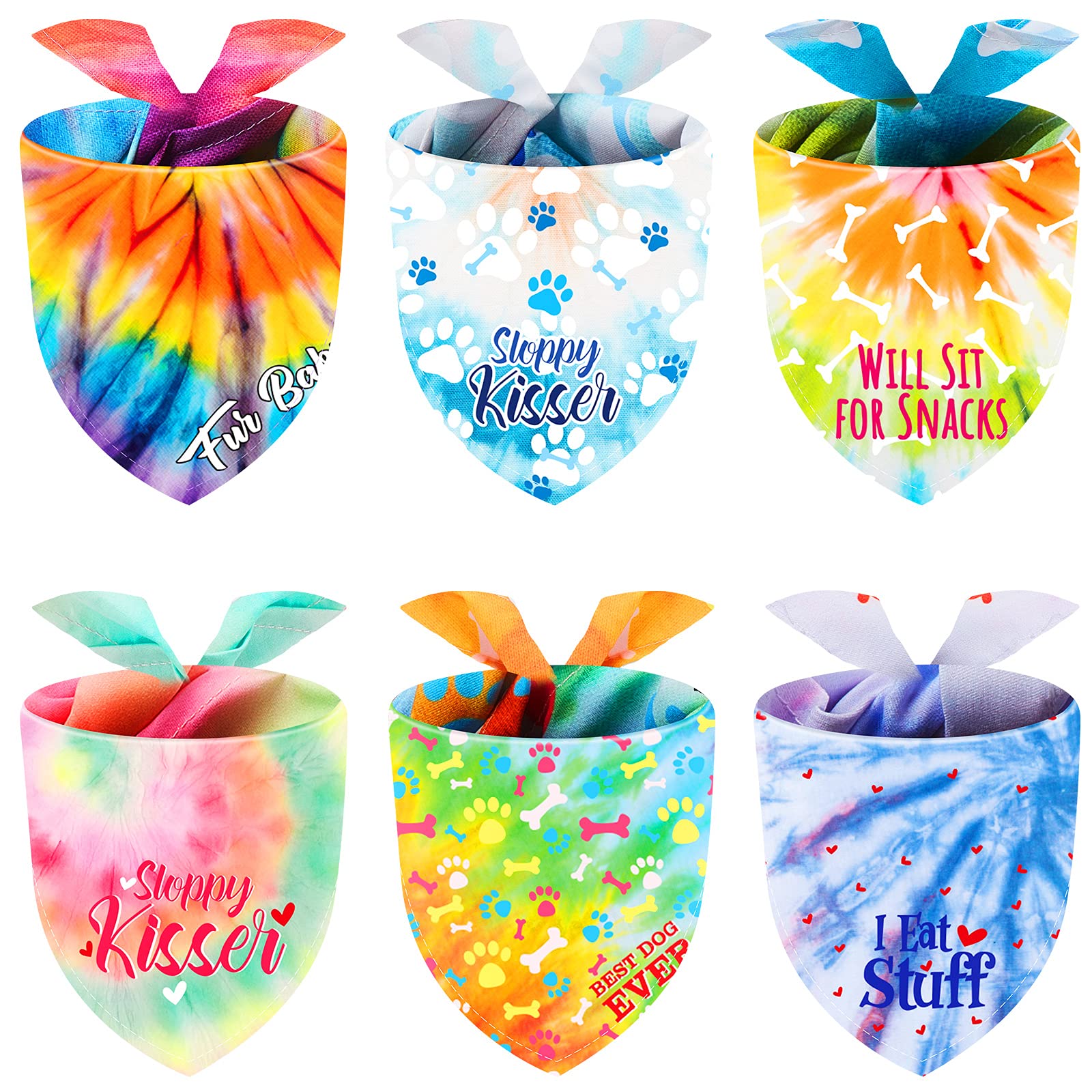 6 Bandanas Tie Dye Triangles Rainbow Pet Costume Colourful Bib Handkerchief Triangle Adjustable Reversible Washable for Dogs