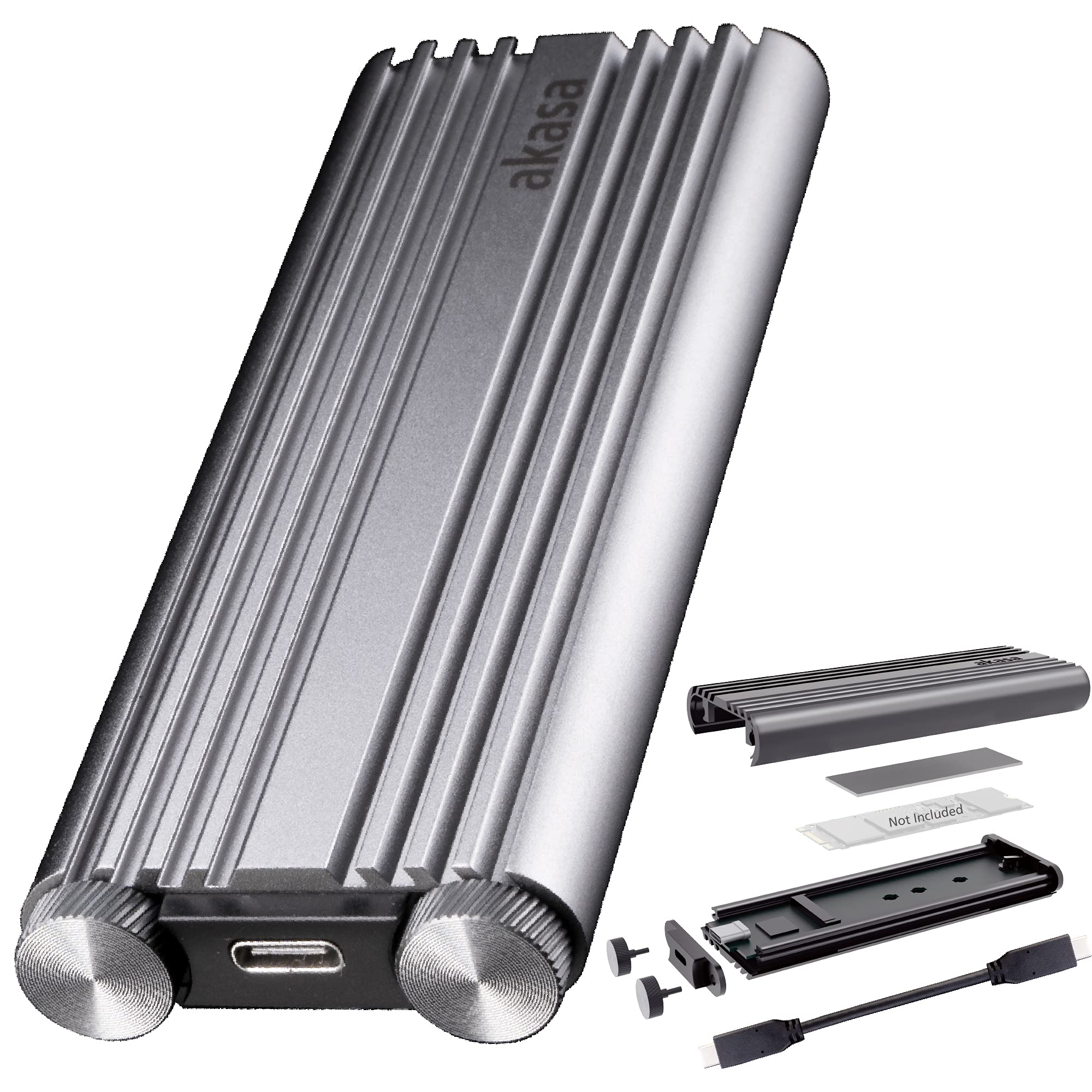 Akasa M.2 PCIe NVMe SSD to USB 3.2 Gen 2x2 Aluminium Enclosure | 20 Gbps Transfer Rate | Tool-free External SSD Enclosure | Space Grey | Included Carrying Pouch and Thermal pad | AK-ENU3M2-07