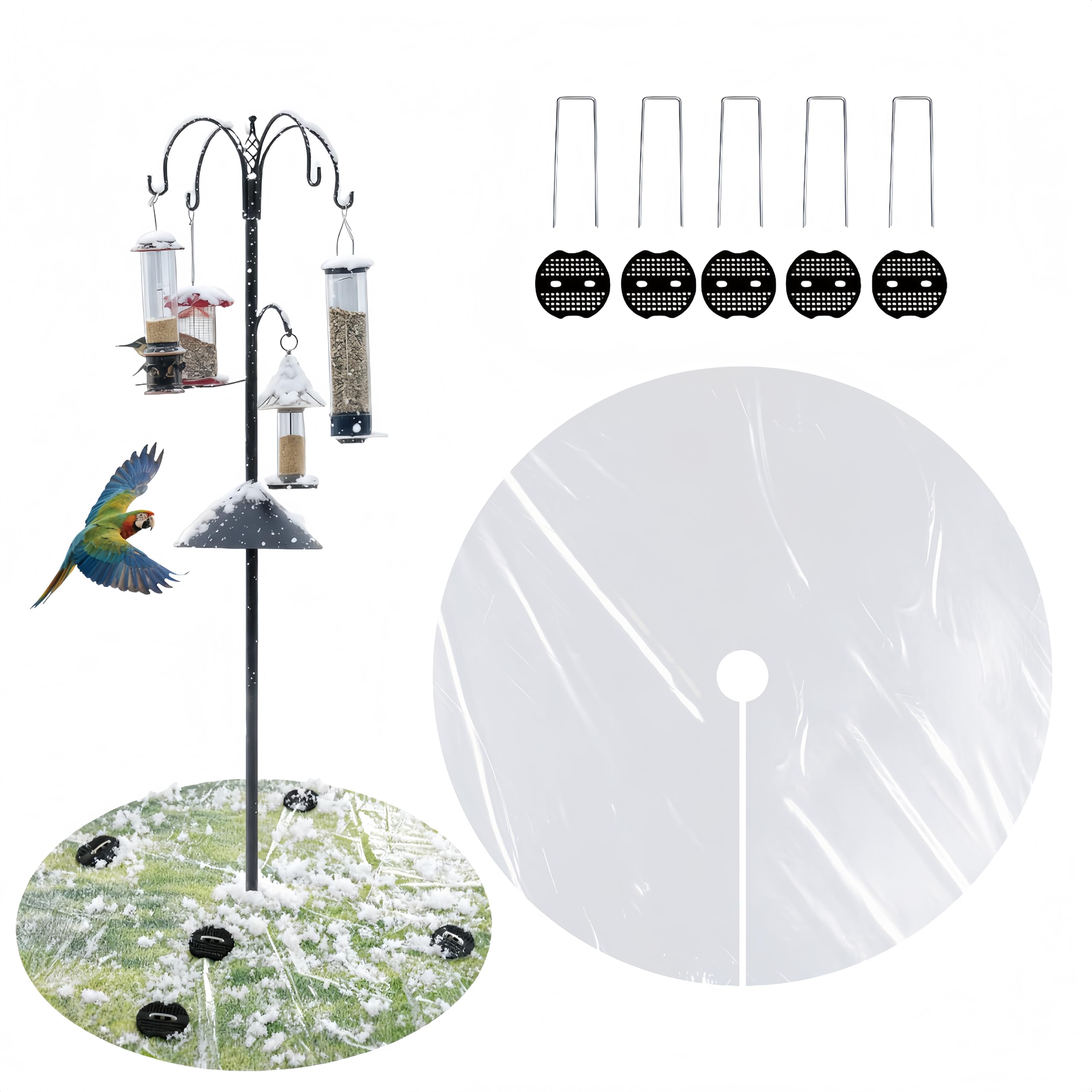 Photo 1 of 2 PCS 47.24 Inch Round Clear PE Bird Seed Catcher Mat - Waterproof Weather-Resistant, Intercepts Droppings & Birdseed, Fits Shepherd Hooks & Poles, Lawn Protector