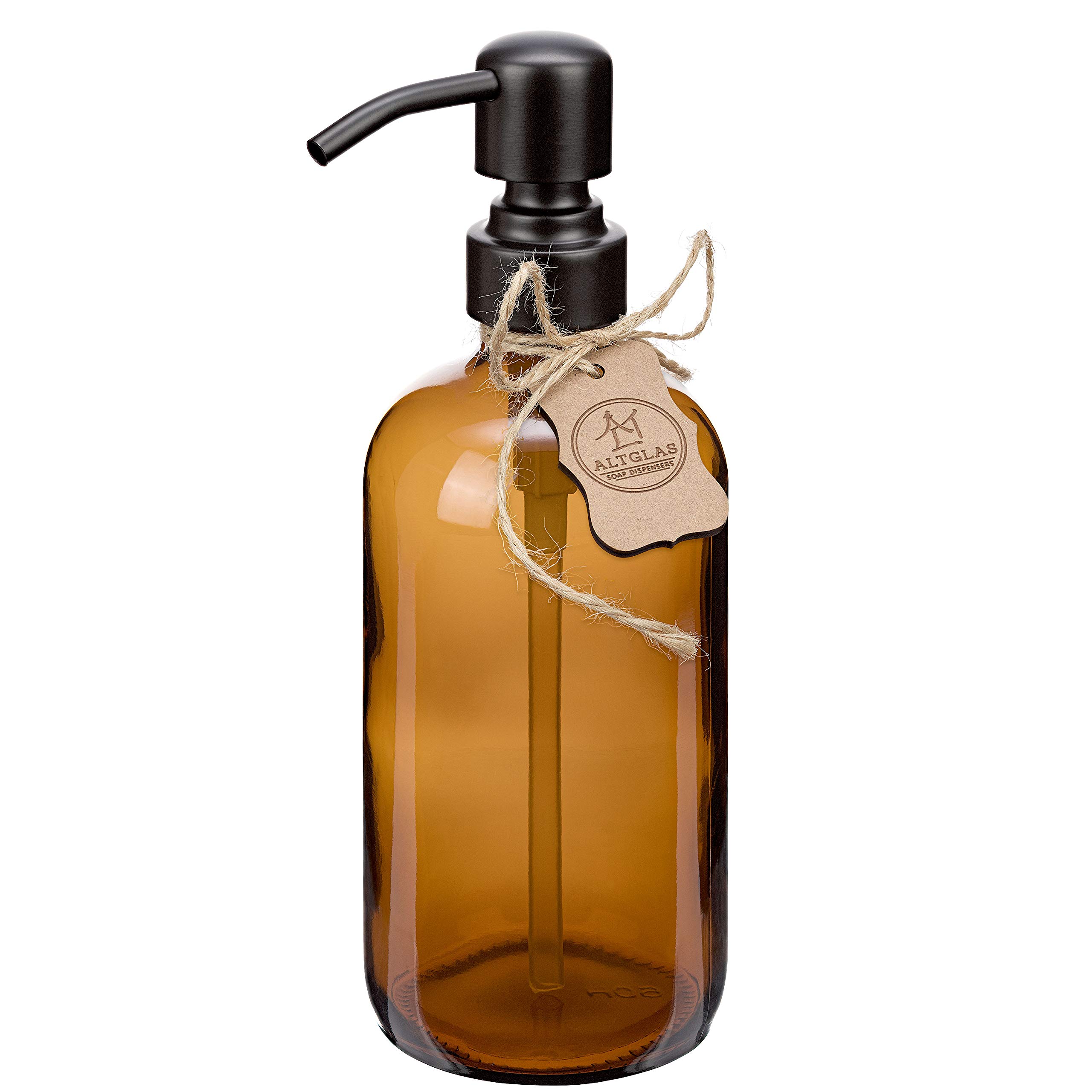 ALTGLAS Refillable Glass Soap Dispenser 'Sarajevo' from Amber Bottle with 304 Stainless Steel Pump in Matt Black (500ml, Set of 1)