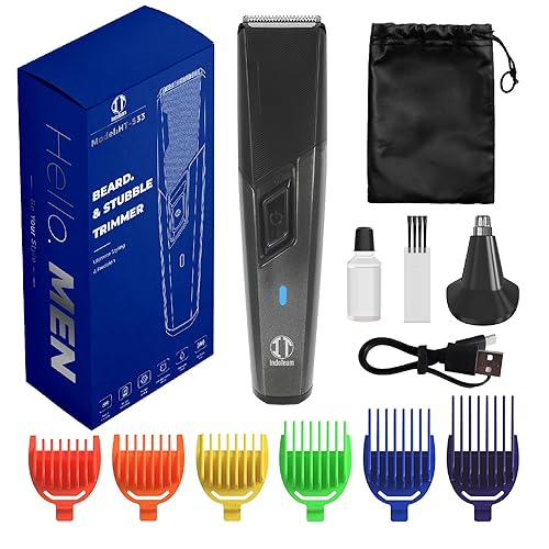 IndoTeam Beard Trimmer Men - Electric Shaver Trimmers for Men with Colour Coded Guide Combs – Rechargeable Beard Trimming Kit - Mens Electric Shavers and Nose Trimmer Razor for Body Grooming
