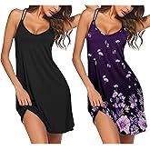 Ekouaer 2 Pack Nightgowns for Women Racerback Sleeveless Night Shirt Sexy Sleep Dress Spaghetti Strap Sleepwear S-XXXL