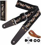 Nefelibata Flower Embroidery Guitar Strap with Cowhide Ends 2in Wide Length
