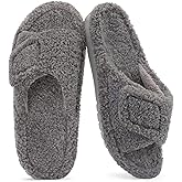 Litfun Womens Fuzzy Arch Support Slippers Orthopedic Comfy Adjustable Open Toe House Shoes, New Grey 40